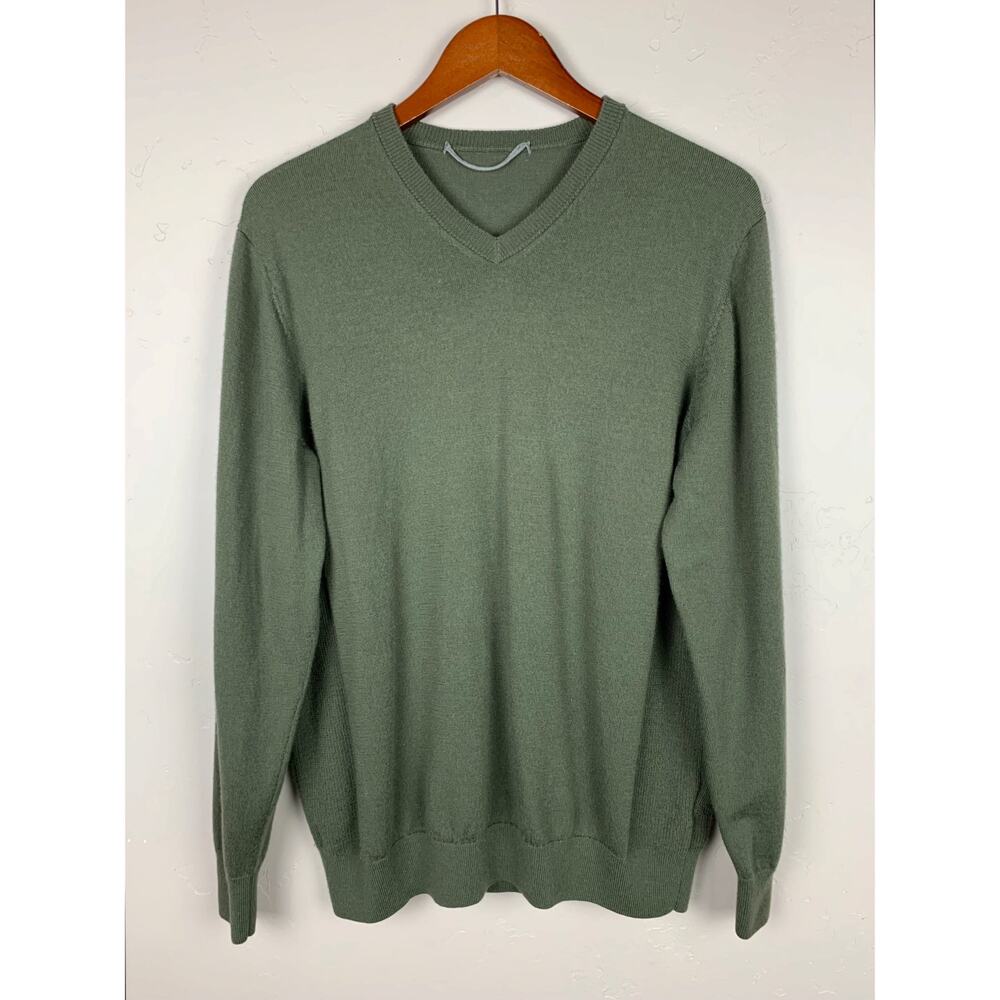 Icebreaker Sweater Pullover Green Wool V-Neck Long Sleeve Men's L - Flaw